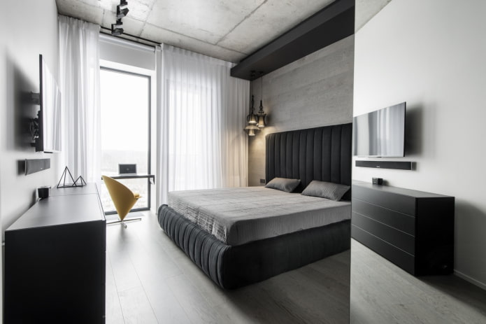 diseño de dormitorio gris-negro