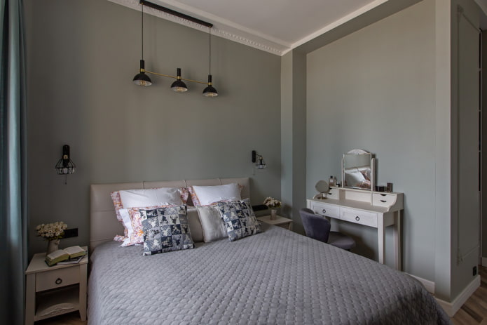 diseño interior de dormitorio gris