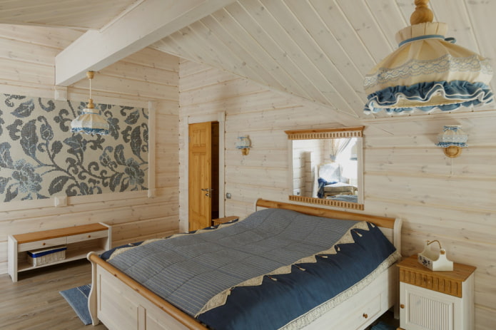 esquema de colores del dormitorio en un estilo rústico campestre