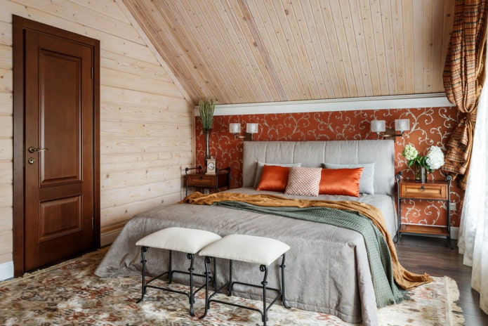 esquema de colores del dormitorio en un estilo rústico campestre