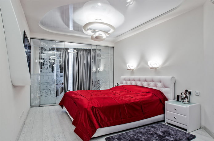 textiles en el interior del dormitorio en estilo high-tech