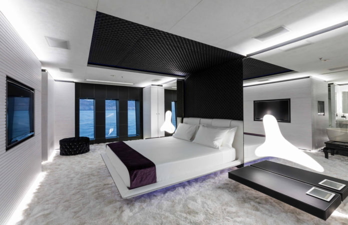 Textiles en el interior del dormitorio de estilo high-tech