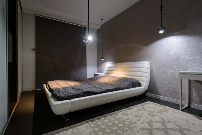 Iluminación en el interior del dormitorio de estilo high-tech