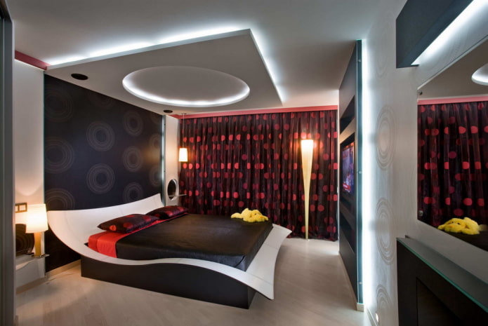 Textiles en el interior del dormitorio de estilo high-tech