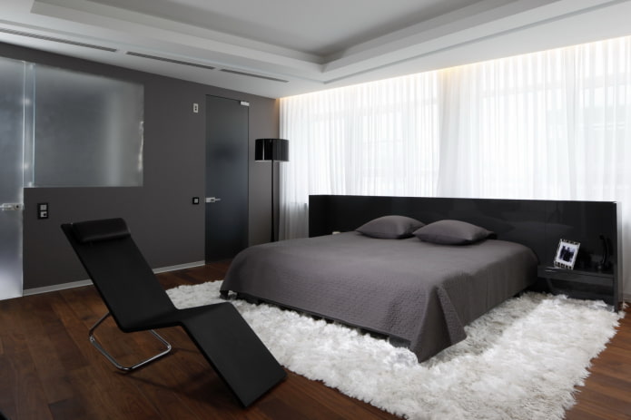 Textiles en el interior del dormitorio de estilo high-tech
