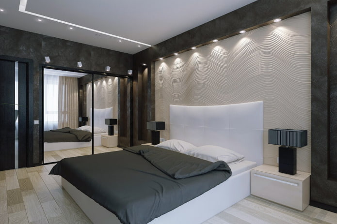 Iluminación en el interior del dormitorio de estilo high-tech