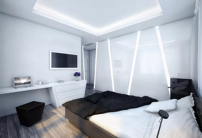 iluminación en el interior del dormitorio en estilo high-tech