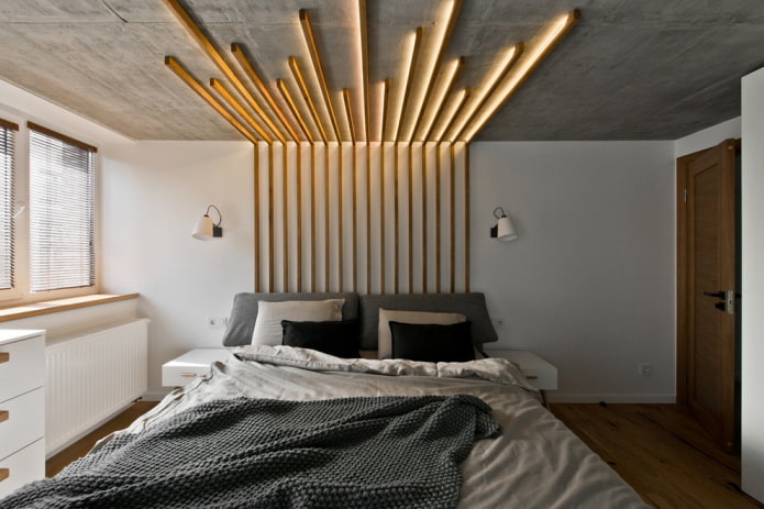 Decoración del techo en el dormitorio de estilo industrial