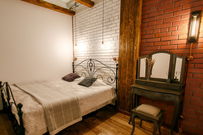muebles en el interior de un dormitorio de estilo industrial