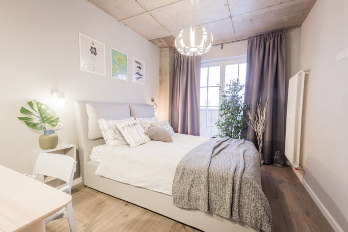 Dormitorio de estilo loft escandinavo