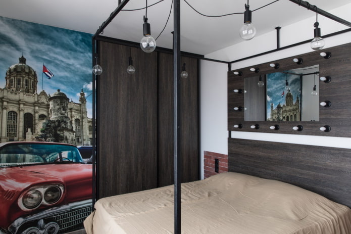 Diseño de dormitorio pequeño en estilo industrial