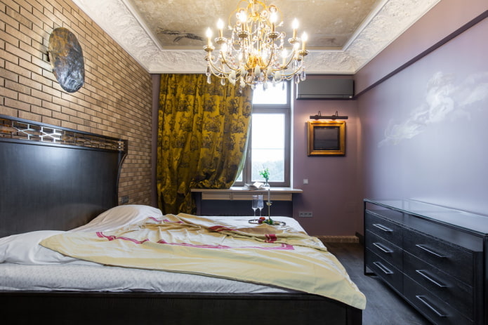 Dormitorio de estilo industrial con elementos clásicos
