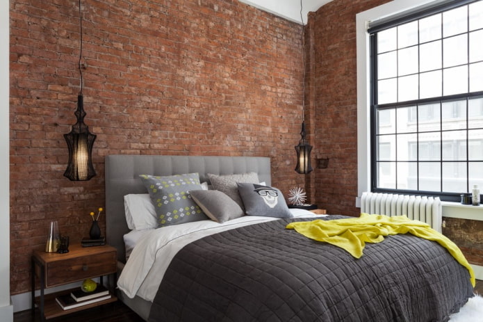 Diseño de dormitorio pequeño en estilo industrial