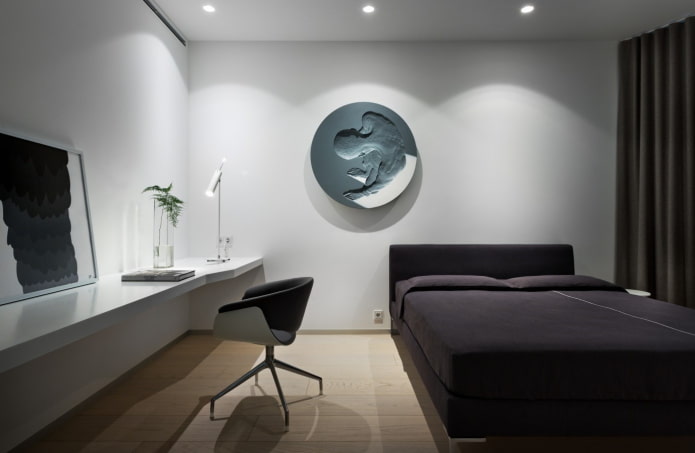 Decoración en el interior del dormitorio en un estilo minimalista