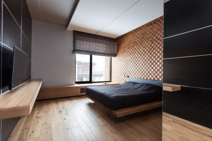 Textiles en el interior del dormitorio de estilo minimalista