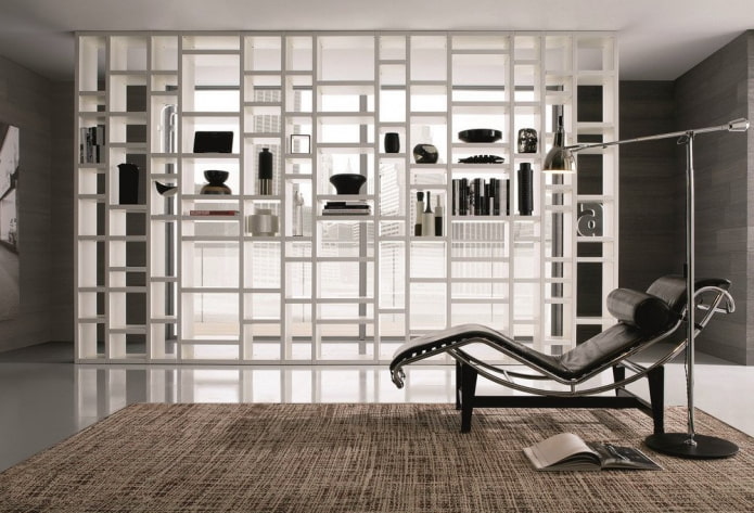 separador en forma de estante en el interior de estilo hi-tech