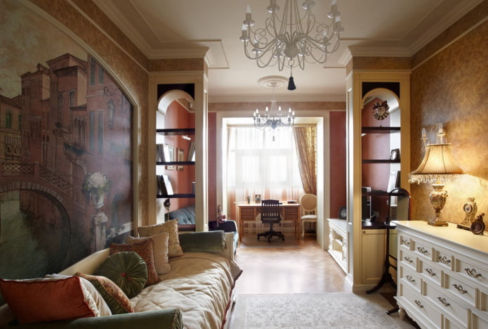 Separador en forma de estante en un interior de estilo clásico