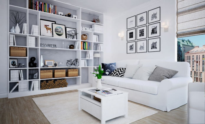 Estructura de estantería en un interior de estilo escandinavo
