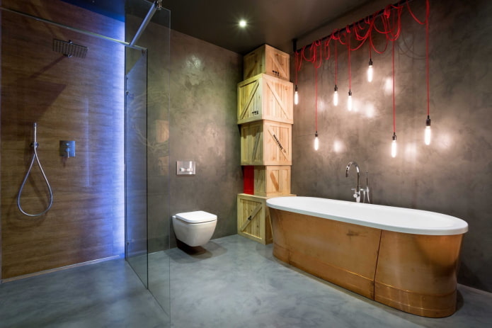 paredes de hormigón en el interior del baño
