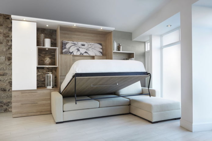mueble de pared transformable en el interior del salón