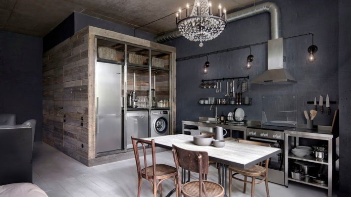 Paredes de estilo loft en la cocina
