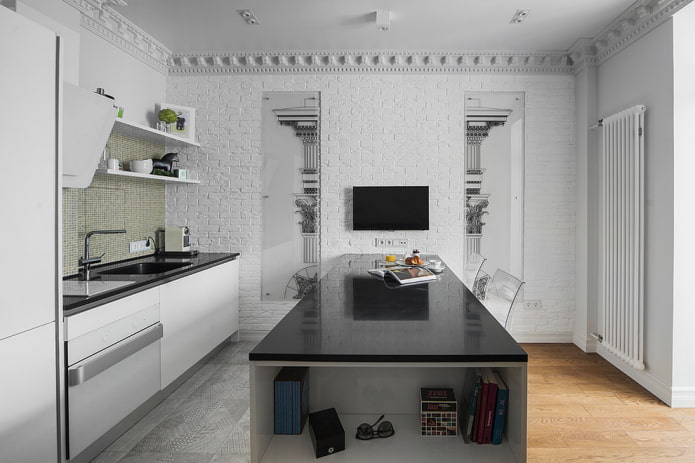 Pared de ladrillos en la cocina