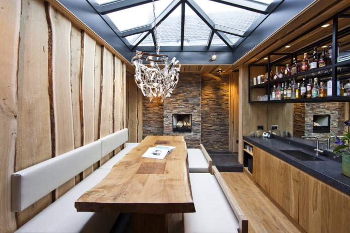acabado de cocina-comedor con tablas sin cantear