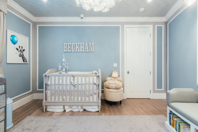 paredes azules en la habitación infantil