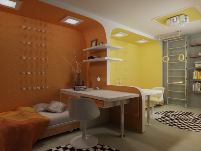 Diseño de pared en una habitación para niños de diferentes sexos