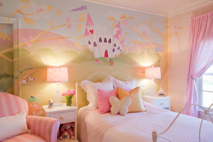 diseño de pared en una habitación de niña