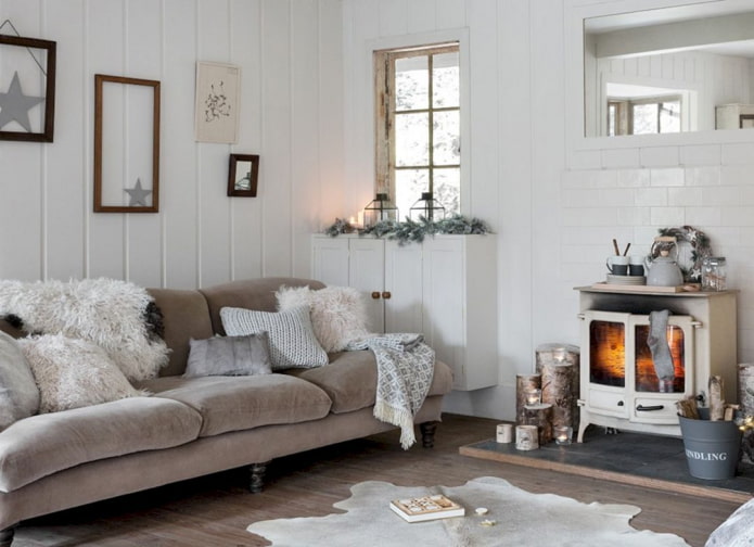 living room with a fireplace