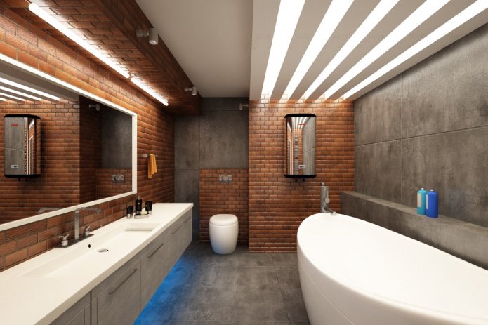 iluminación en el interior de un baño en estilo loft