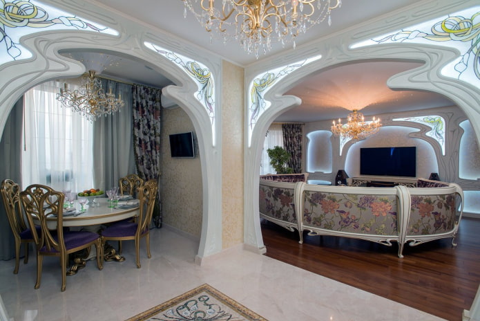 comedor y sala de estar en estilo moderno