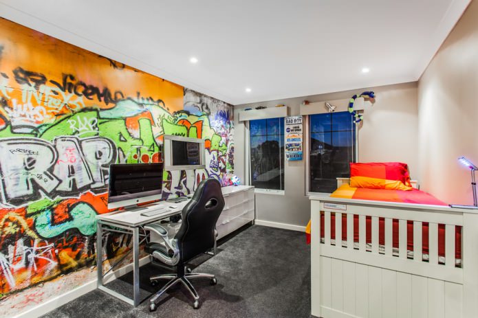 Habitación infantil para adolescente con estilo grafiti