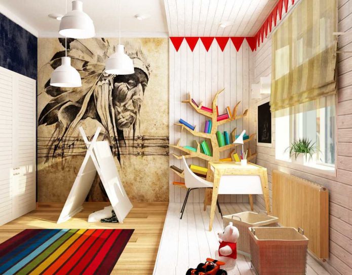 Combinación de decoración de habitación infantil india y moderna