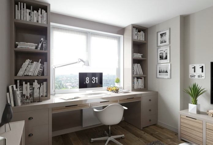 alféizar de la ventana que se convierte en un escritorio de computadora en el interior