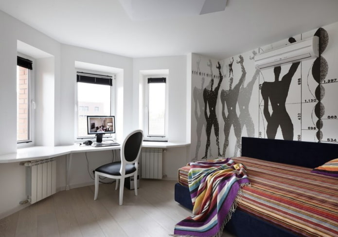 Alféizar de ventana que se convierte en mesa de estilo moderno