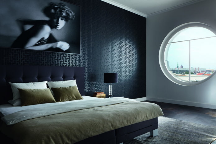 papel pintado de tela negro en el dormitorio