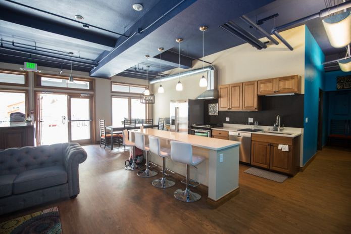 Sala de estar combinada con cocina en estilo loft
