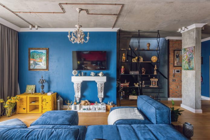 paredes azules en la sala