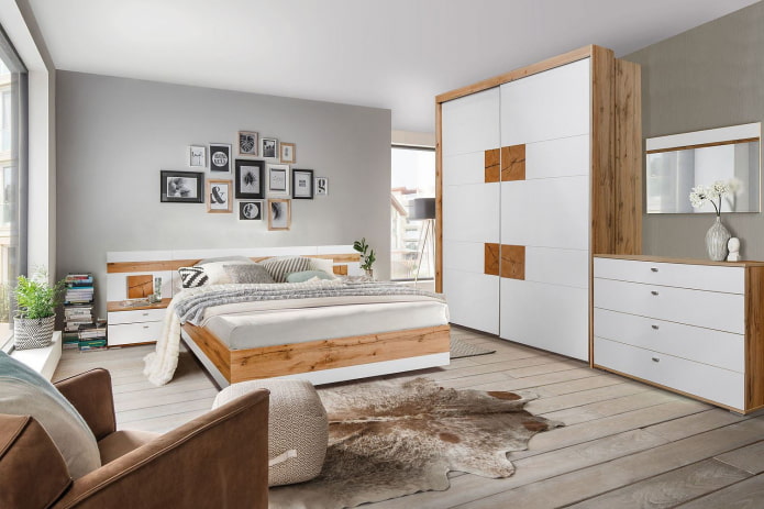 conjunto de dormitorio de madera con brillo blanco