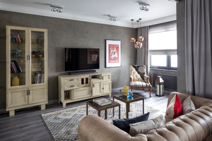 Mueble de TV beige en el interior