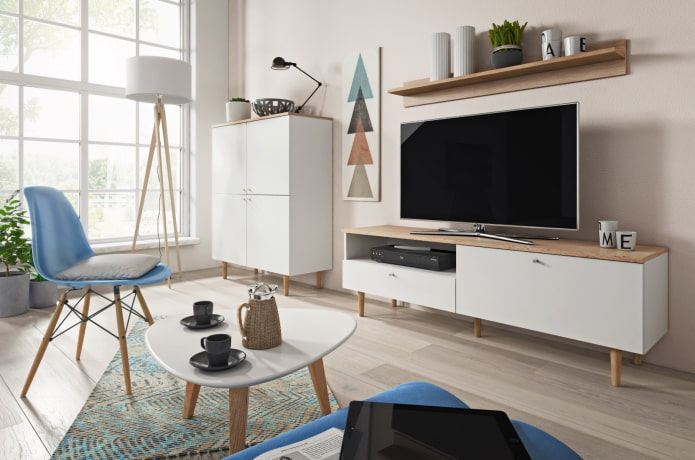 Mueble para TV en el interior de estilo escandinavo