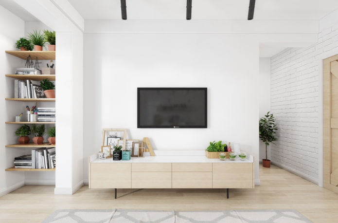 Mueble para TV en el interior de estilo escandinavo