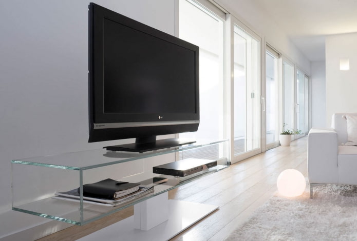 Soporte de TV de vidrio en el interior