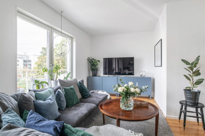 Salón de estilo escandinavo sin tul