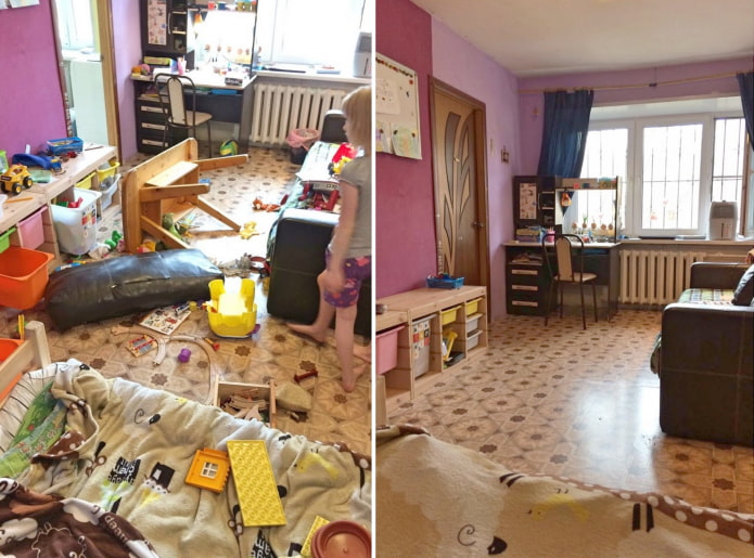 Limpieza de la habitación infantil antes y después