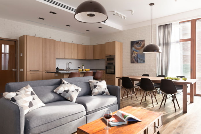 Conjunto de esquina en el interior de la cocina-salón