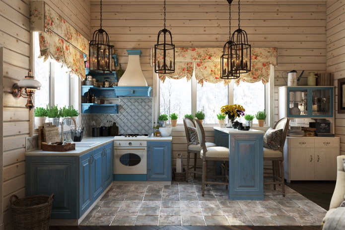 Cocina esquinera de estilo provenzal