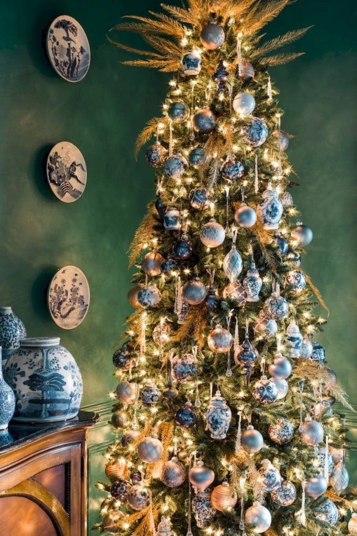 Árbol de Navidad azul y dorado